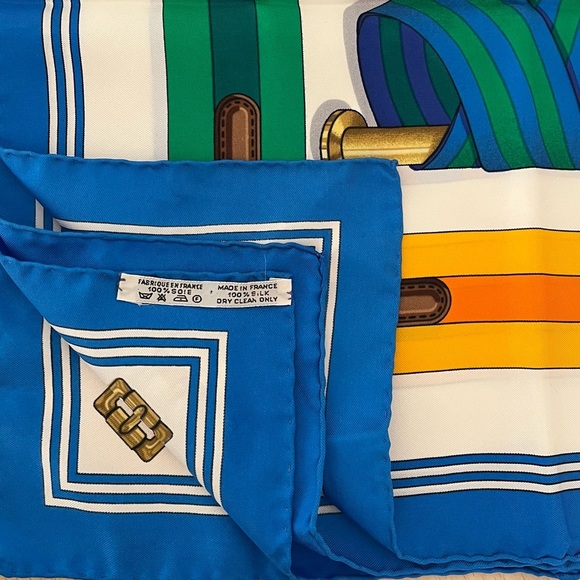 HERMES Silk Scarf Les Sangles 90cm design Jacques Eudel EUC 1980s - Picture 11 of 13